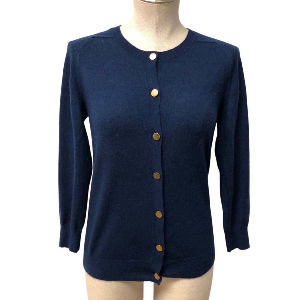 Steven Alan Cardigan Womens Small Navy Blue Gold Button Knit Sweater Preppy